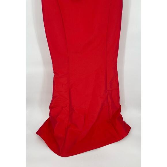 NWT Amsale Coral Fuchsia Duchess Satin Oversize Bow One Shoulder Gown size 10 - Picture 4 of 10